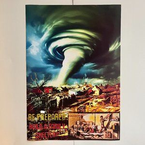 Tornado Warning Poster Disaster Bomb Shelter Vintage 1950s Art Style Print